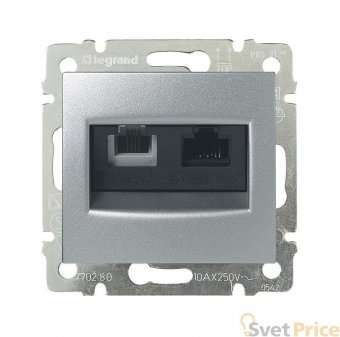 Розетка комбинированная RJ11+RJ45 Legrand Valena 6 кат UTP на винтах алюминий 770280