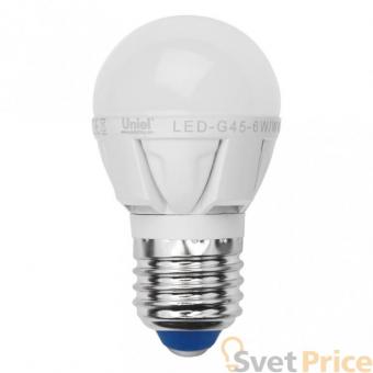 Лампа светодиодная диммируемая (08697) E27 6W 3000K шар матовый LED-G45-6W/WW/E27/FR/DIM