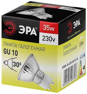 Лампа галогенная ЭРА GU10 35W 2700K прозрачная GU10-JCDR (MR16) -35W-230V