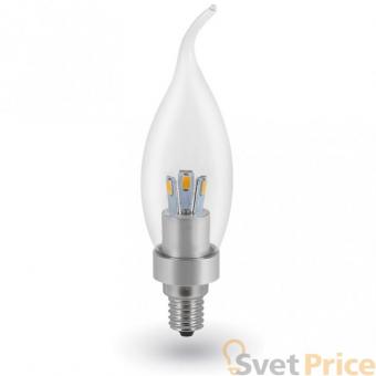 Лампа светодиодная диммируемая E14 4W 3000K свеча на ветру прозрачная CRL-CA37-4W-E14-CL/WW-DIM 4002