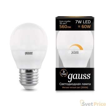 Лампа светодиодная диммируемая Gauss E27 7W 3000K матовая 105102107-D