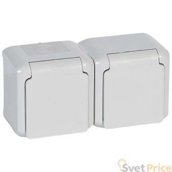 Розетка 2х2К+З Legrand Quteo 16A 250V с/з со шторками крышкой серая 782353