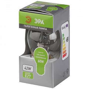 Лампа галогенная ЭРА E27 42W 2700K прозрачная HAL-P45-42W-230V-E27-CL