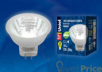 Лампа светодиодная (UL-00001703) GU4 3W 4000K полусфера прозрачная LED-MR11-3W/NW/GU4/220V GLZ21TR