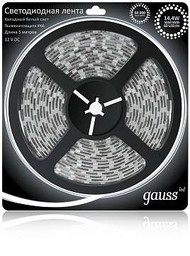 Светодиодная лента Gauss 5M холодный белый 14,4W IP66 311000314