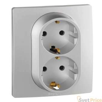 Розетка 2X2К+З Legrand Etika 16A 250V с/з винтовой зажим немецкий стандарт алюминий 672423