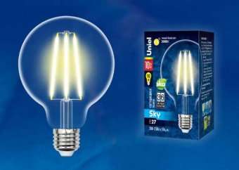 Лампа светодиодная филаментная (UL-00004862) Uniel E27 10W 3000K прозрачная LED-G95-10W/3000K/E27/CL PLS02WH
