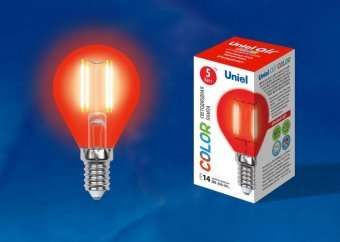 Лампа светодиодная филаментная (UL-00002985) Uniel E14 5W красный LED-G45-5W/RED/E14 GLA02RD