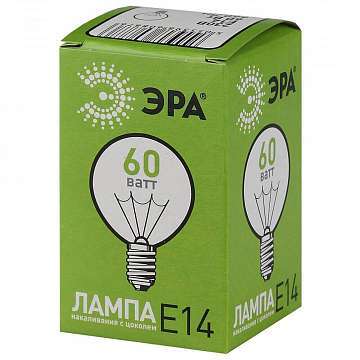 Лампа накаливания ЭРА E14 60W 2700K прозрачная ЛОН ДШ60-230-E14-CL