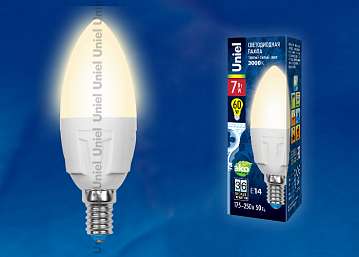 Лампа светодиодная (UL-00002413) E14 7W 3000K свеча матовая LED-C37 7W/WW/E14/FR PLP01WH