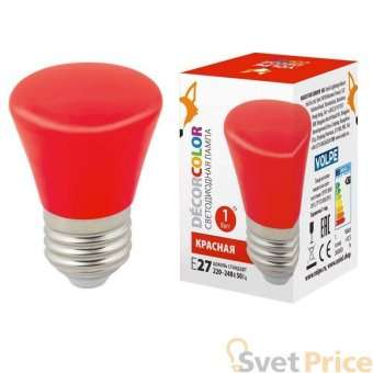 Лампа декоративная светодиодная (UL-00005638) Volpe E27 1W красная матовая LED-D45-1W/RED/E27/FR/С BELL