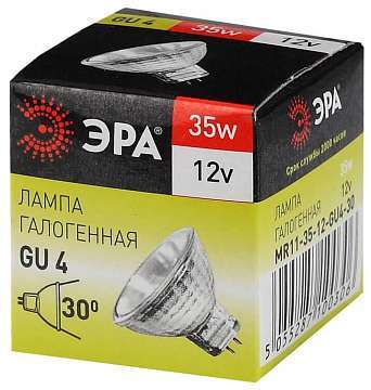 Лампа галогенная ЭРА GU4 35W 2700K прозрачная GU4-MR11-35W-12V-30CL
