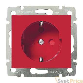 Розетка 2К+З Legrand Valena 16A 250V с/з со шторками винтовой зажим красная 774327