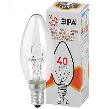Лампа накаливания ЭРА E14 40W 2700K прозрачная ДС 40-230-E14-CL