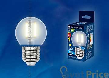 Лампа светодиодная (UL-00000302) Е27 6W 3000K шар матовый LED-G45-6W/WW/E27/FR PLS02WH