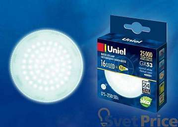 Лампа светодиодная (UL-00003725) Uniel GX53 16W 4000K матовая LED-GX53-16W/NW/GX53/FR PLZ01WH