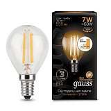 Лампа светодиодная филаментная диммируемая Gauss E14 7W 2700K прозрачная 105801107-S