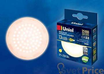 Лампа светодиодная (UL-00003724) Uniel GX53 13W 3000K матовая LED-GX53-13W/WW/GX53/FR PLZ01WH