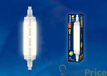 Лампа светодиодная (UL-00001555) R7s 12W 3000K трубчатая прозрачная LED-J118-12W/WW/R7s/CL PLZ06WH