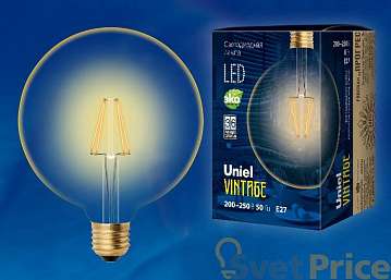 Лампа светодиодная (UL-00002358) E27 8W 2250K шар прозрачный LED-G125-8W/GOLDEN/E27 GLV21GO