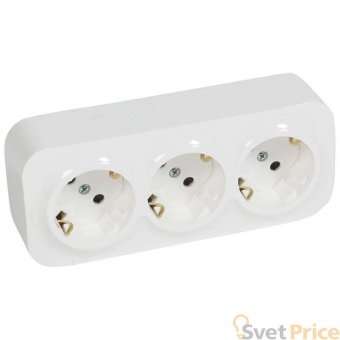 Розетка 3х2К+З Legrand Quteo 16A 250V с/з со шторками белая 782218