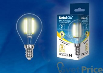 Лампа светодиодная филаментная (UL-00002866) E14 5W 3000K LED-G45-5W/WW/E14/CL/DIM GLA01TR