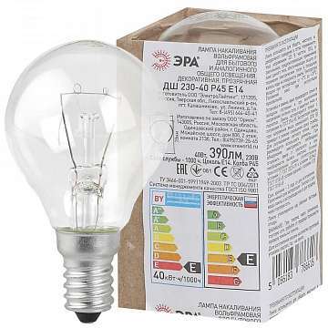 Лампа накаливания ЭРА E14 40W 2700K прозрачная ДШ 40-230-Е14 (гофра)