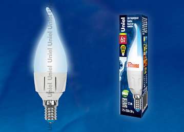 Лампа светодиодная (UL-00000727) E14 6W 4500K свеча на на ветру LED-CW37-6W/NW/E14/FR/DIM PLP01WH