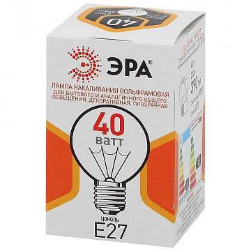 Лампа накаливания ЭРА E27 40W прозрачная ДШ 40-230-E27-CL