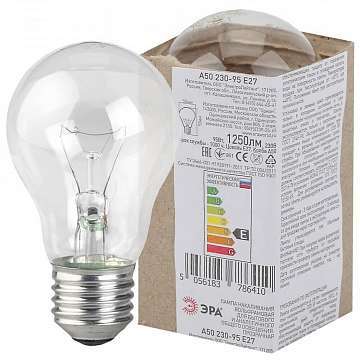 Лампа накаливания ЭРА E27 95W 2700K прозрачная A50 95-230-Е27 (гофра)