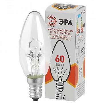 Лампа накаливания ЭРА E14 60W 2700K прозрачная ДС 60-230-E14-CL